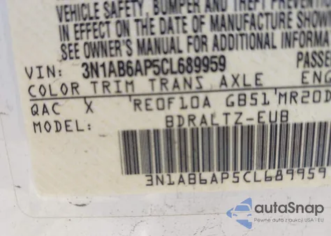 2012 Nissan Sentra 2.0 Sr z USA, uszkodzony, nr VIN 3N1AB6AP5CL689959